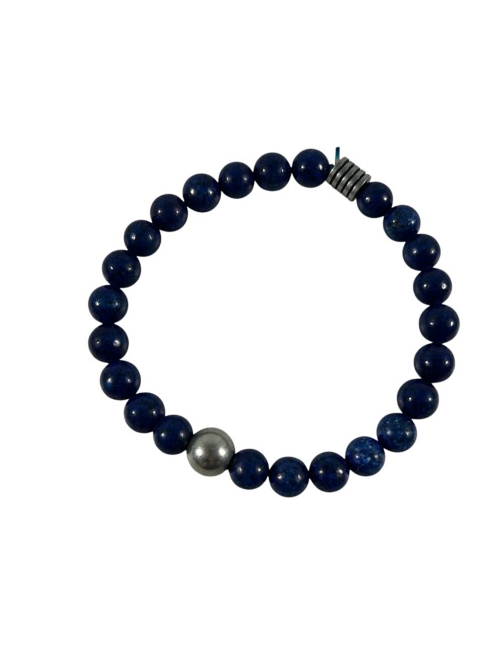 Nautica Mens Blue Beaded Stretch Bracelet Stainless Steel Center Bead